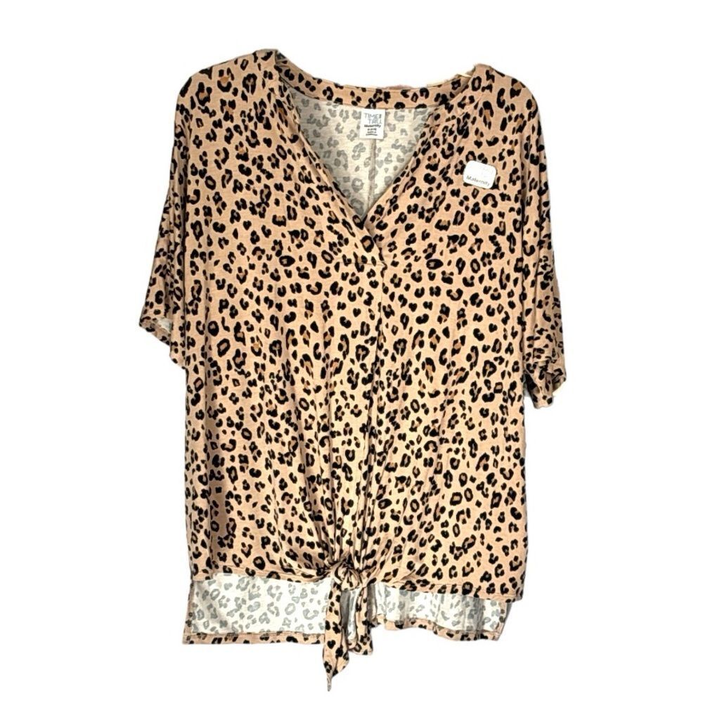 Time and Tru Leopard Print Twist Tie Womenβs Maternity Shirt High low Size Small